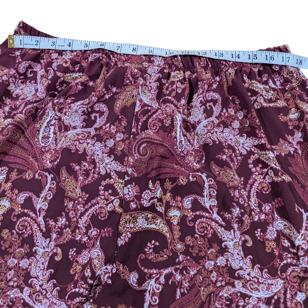 Jay Lee XL Paisley Wide Leg Palazzo Pants Boho Festival 70s Maroon Cream Stretch - Picture 7 of 9